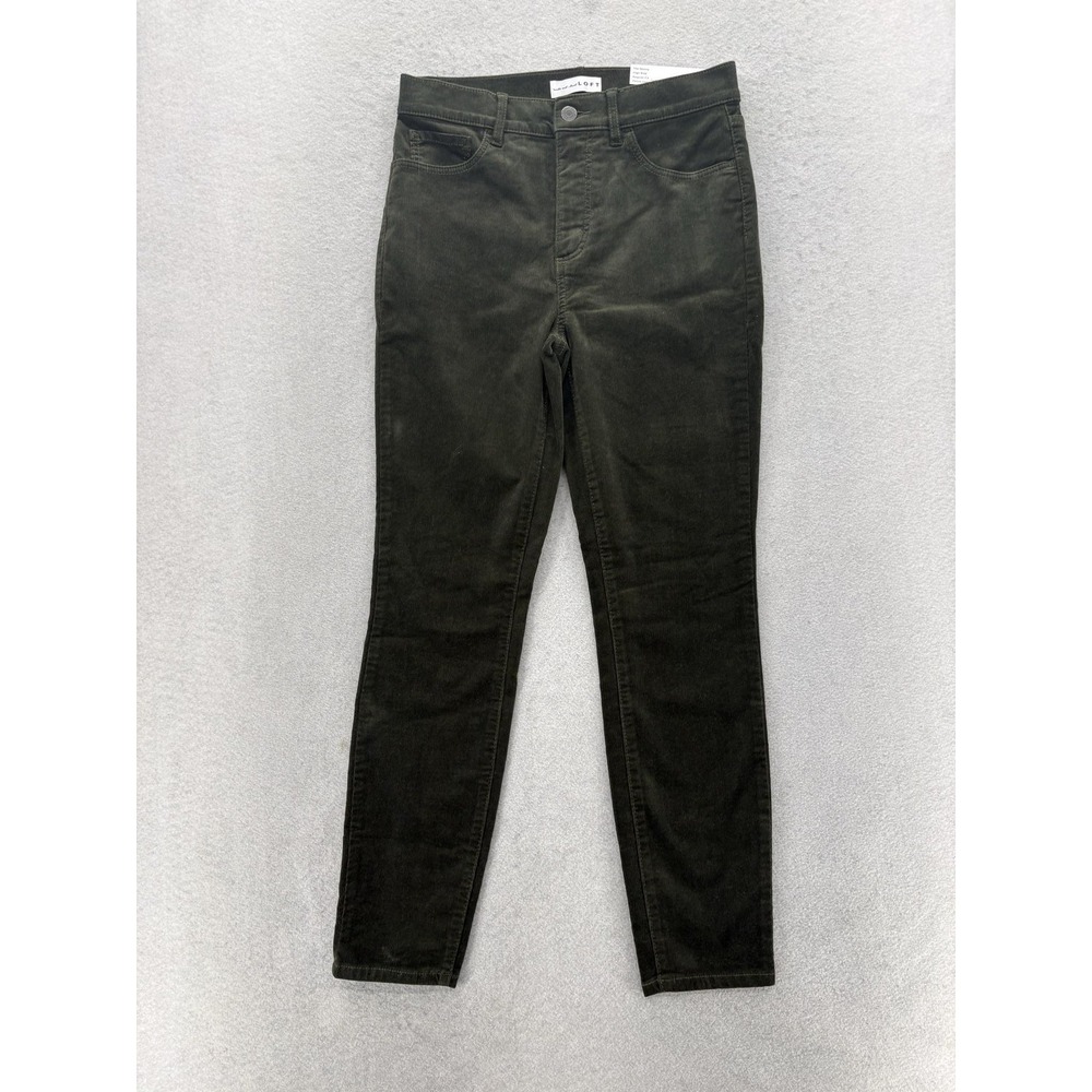 LOFT The Skinny High Rise Corduroy Jeans Womens 26/2 Petite Green Dark Wash NWT